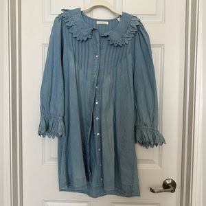Doen Light Blue Long Sleeve Ruffled Collar Dress